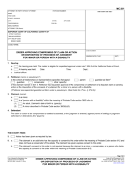 Document preview: Form MC-351 Order Approving Compromise of Claim or Action or Disposition of Proceeds of Judgment for Minor or Person With a Disability - California
