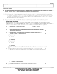 Form MC-351 Order Approving Compromise of Claim or Action or Disposition of Proceeds of Judgment for Minor or Person With a Disability - California, Page 2