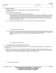 Form MC-351 Order Approving Compromise of Claim or Action or Disposition of Proceeds of Judgment for Minor or Person With a Disability - California, Page 3
