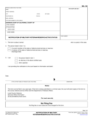 Document preview: Form MIL-100 Notification of Military Veteran/Reserve/Active Status - California
