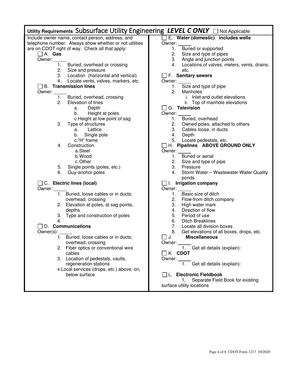 CDOT Form 1217 Preliminary Survey Scope - Colorado, Page 4