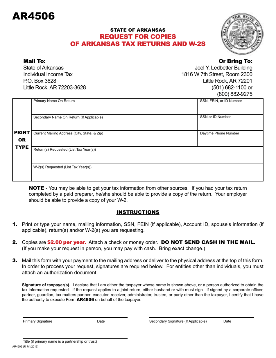 Form AR4506 Request for Copies of Arkansas Tax Return(S) - Arkansas, Page 1