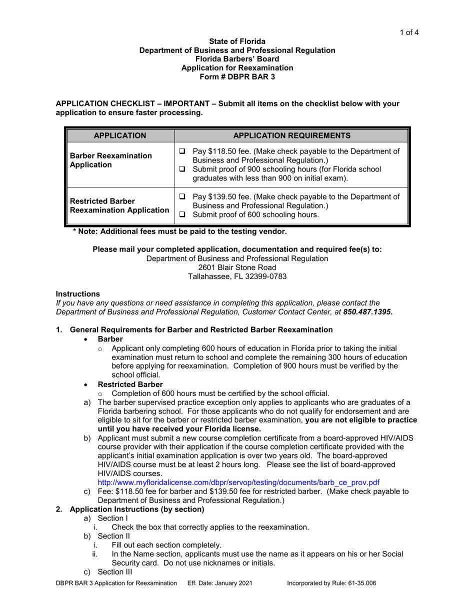 Form DBPR BAR3 - Fill Out, Sign Online and Download Printable PDF ...