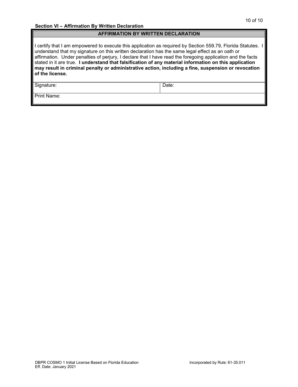 Form DBPR COSMO1 Application for Initial License Based on Florida Education - Florida, Page 10