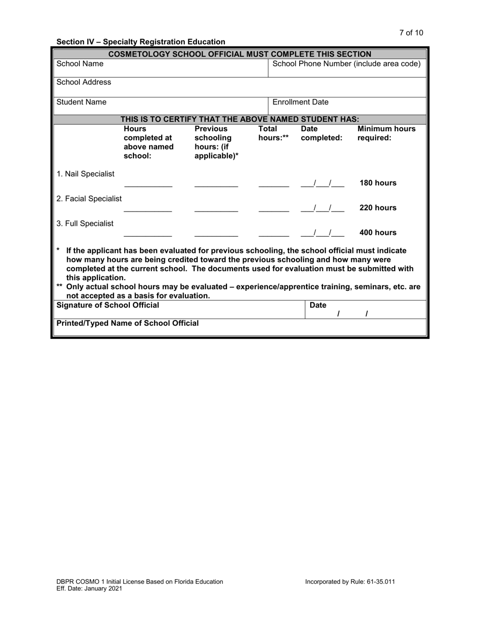 Form DBPR COSMO1 Application for Initial License Based on Florida Education - Florida, Page 7