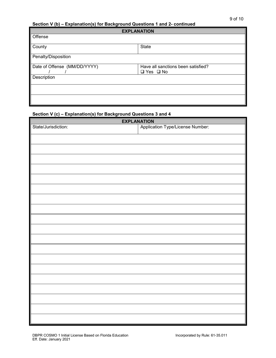 Form DBPR COSMO1 Application for Initial License Based on Florida Education - Florida, Page 9
