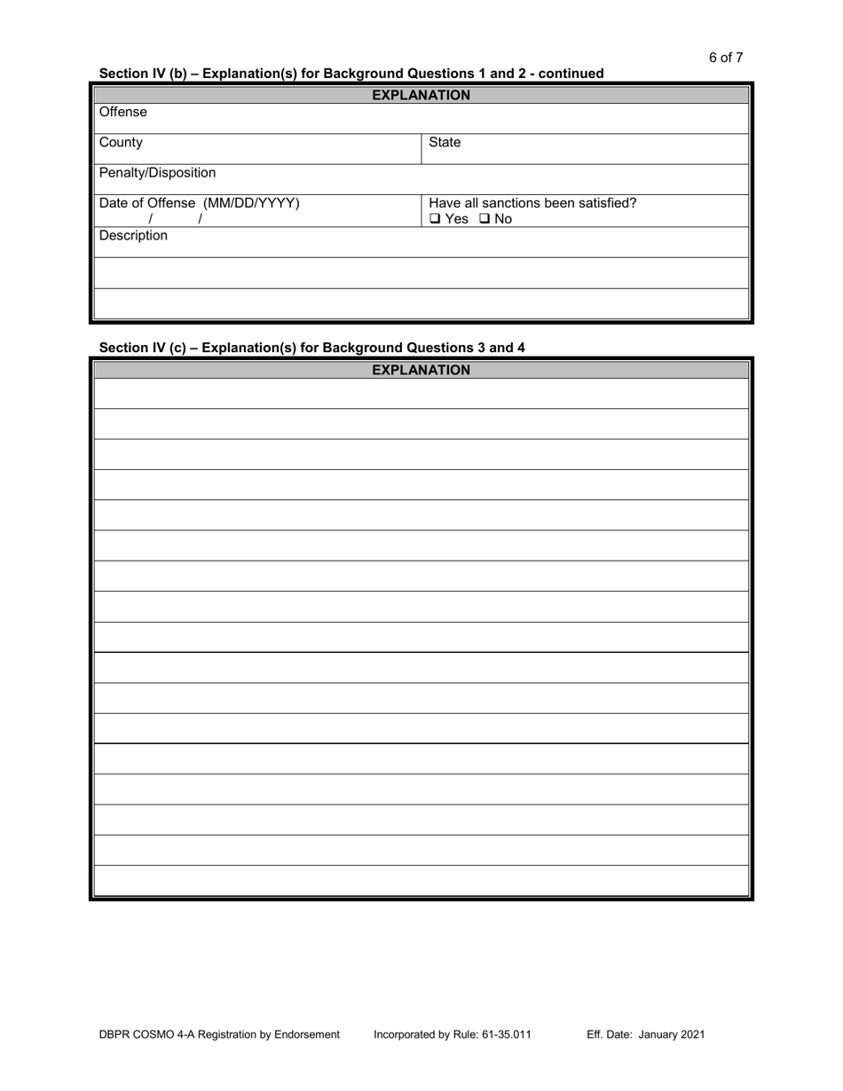 Form DBPR COSMO4-A Application for Registration by Endorsement - Florida, Page 6