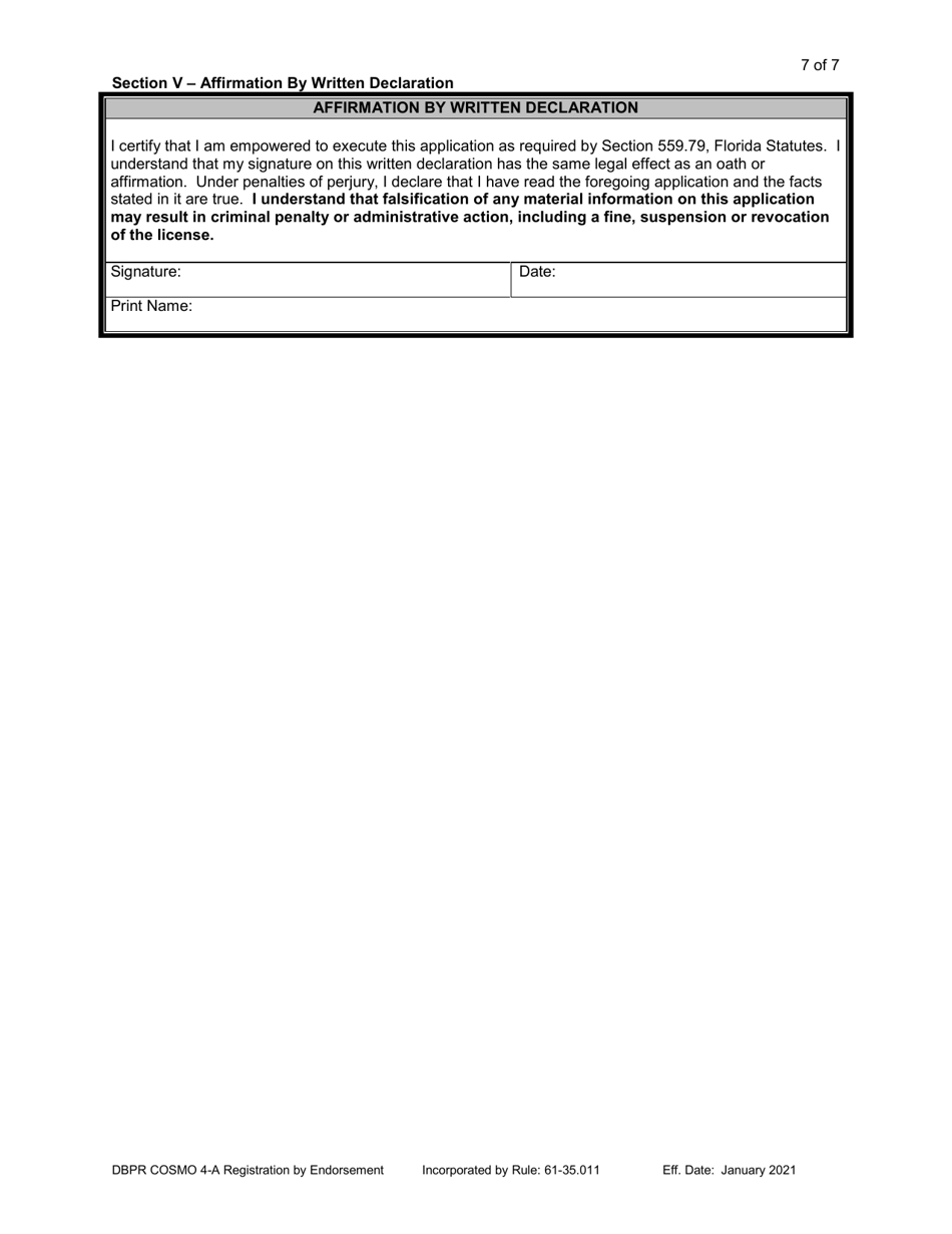 Form DBPR COSMO4-A Application for Registration by Endorsement - Florida, Page 7