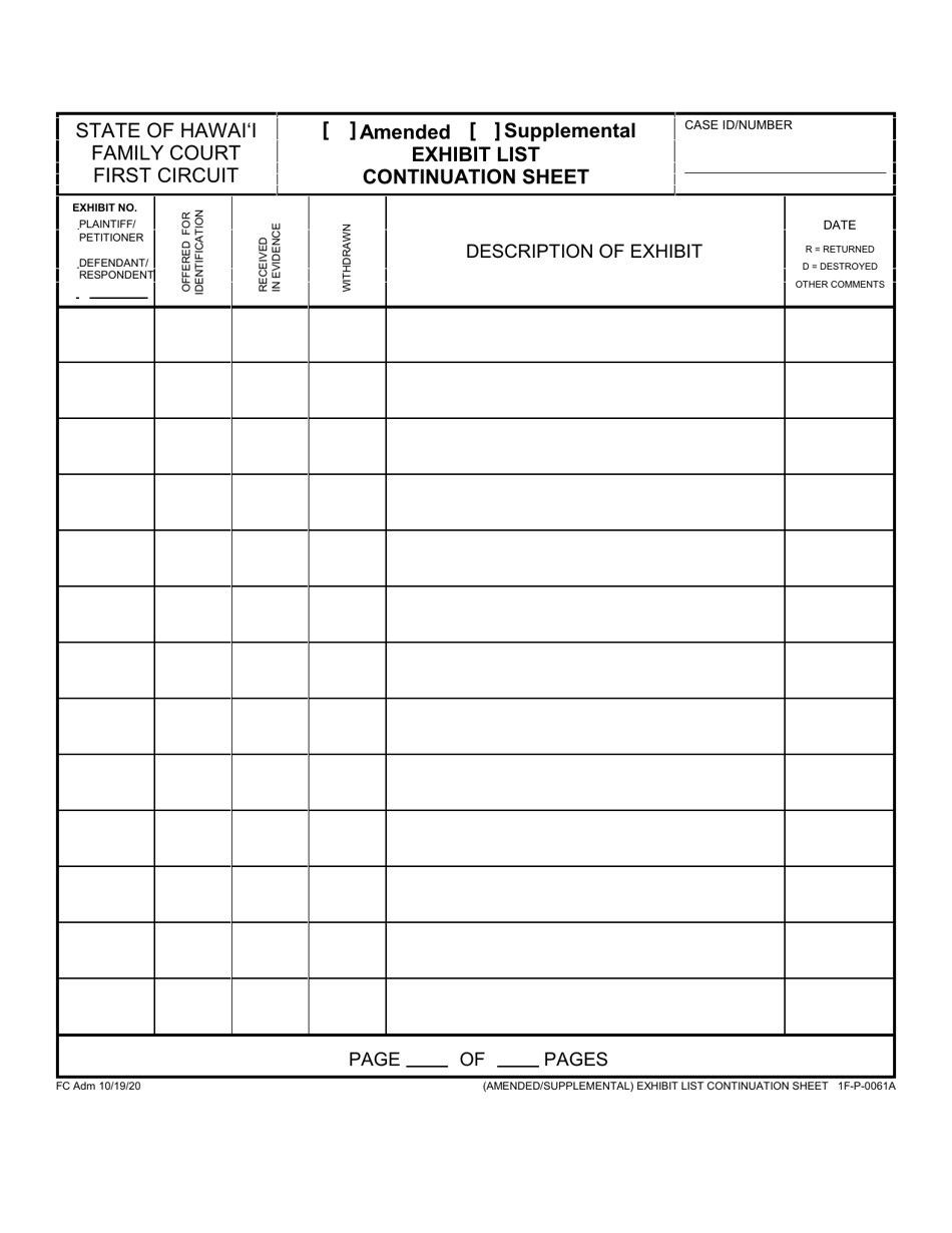 Form 1F-P-0061A Amended / Supplemental Exhibit List - Hawaii, Page 2