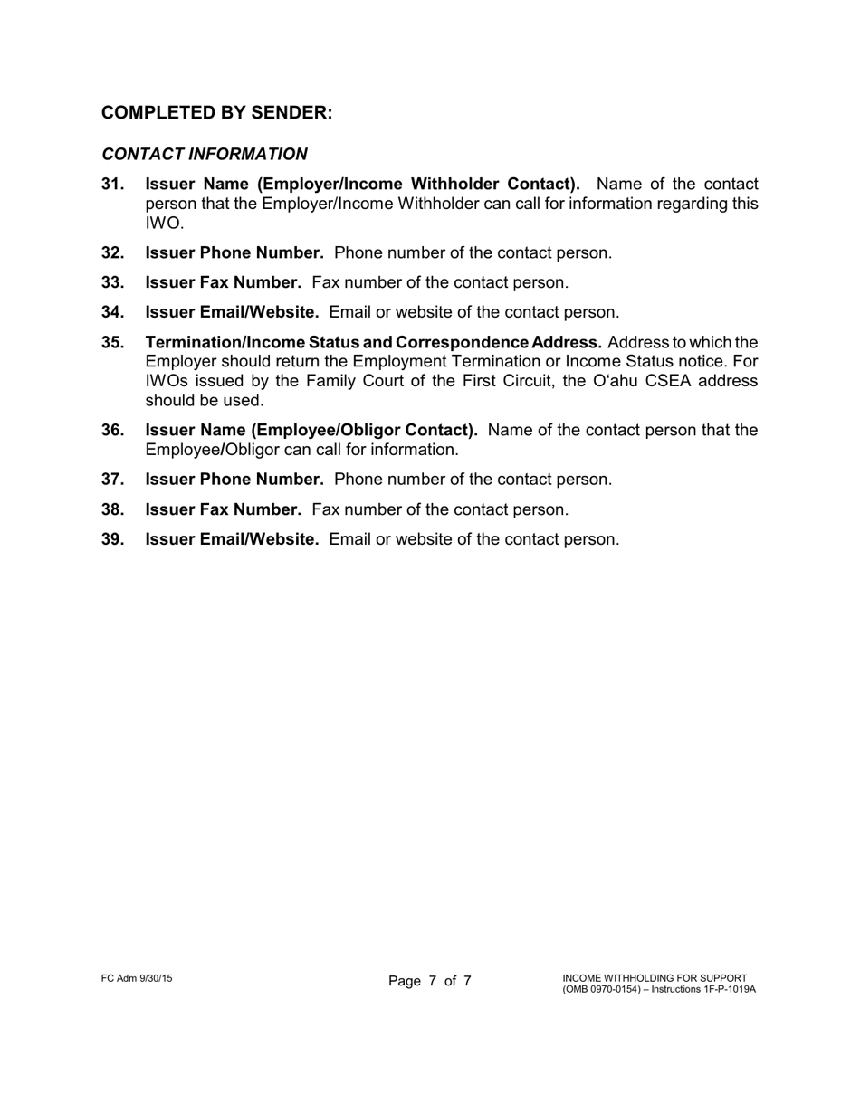 Instructions for Form 1F-P-888A Order / Notice to Withhold Income for Support - Hawaii, Page 7
