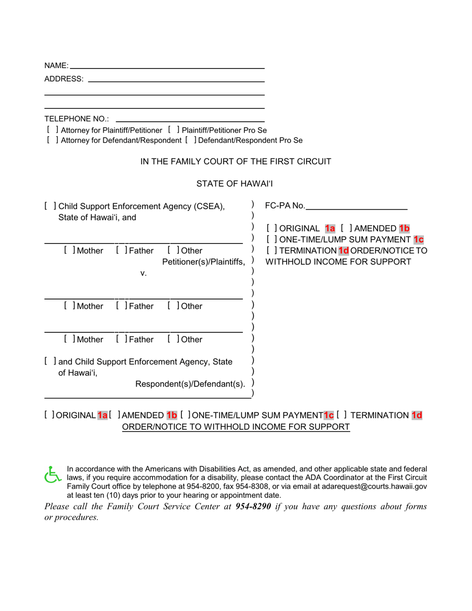 Instructions for Form 1F-P-888A Order / Notice to Withhold Income for Support - Hawaii, Page 8