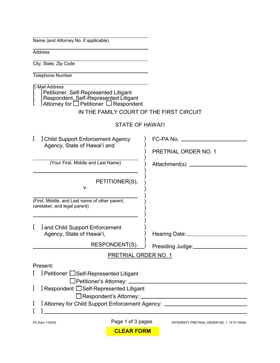 Form 1F-P-1055A Pretrial Order No. 1 - Hawaii, Page 1