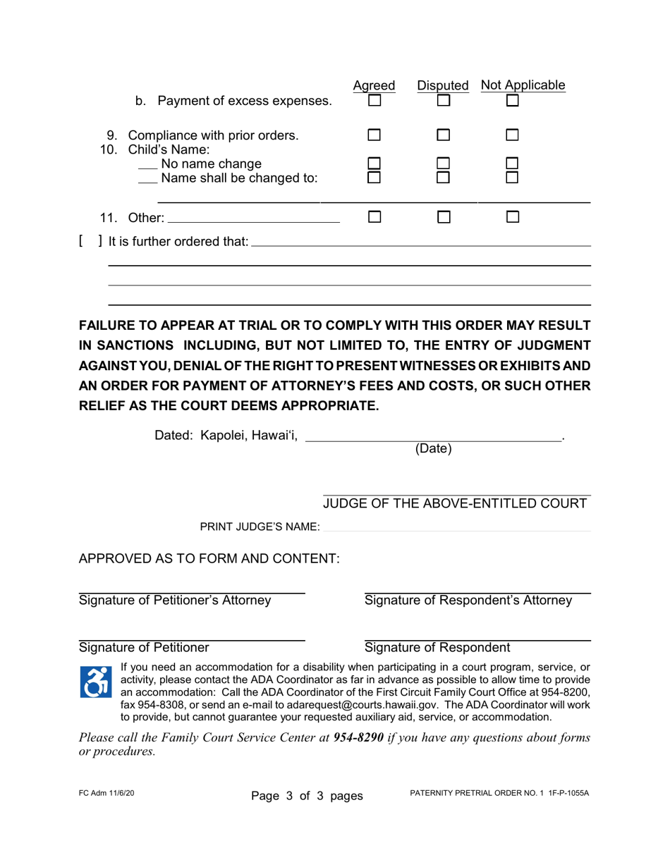 Form 1F-P-1055A Pretrial Order No. 1 - Hawaii, Page 3