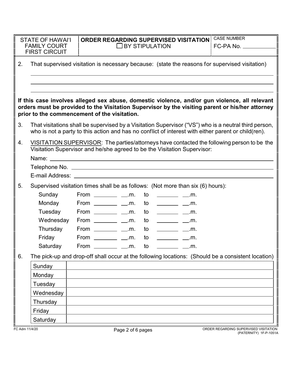 Form 1f P 1051a Download Fillable Pdf Or Fill Online Order Regarding Supervised Visitation 2839