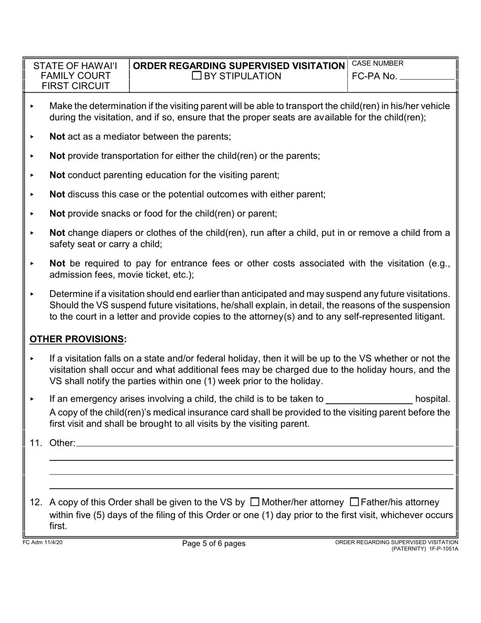 Form 1F-P-1051A Order Regarding Supervised Visitation - Hawaii, Page 5