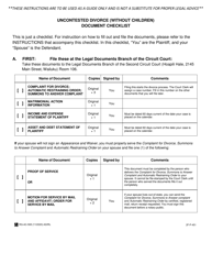 Document preview: Form 2F-P-451 Uncontested Divorce Without Children Document Checklist - Hawaii
