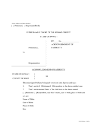 Document preview: Form 2F-P-392 Acknowledgment of Paternity - Hawaii