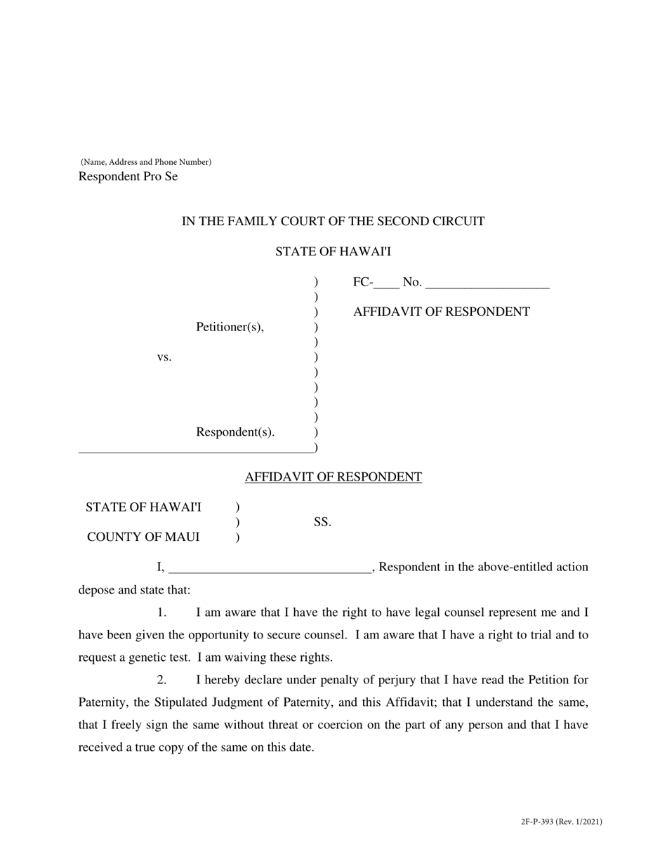 Form 2F-P-393 Affidavit of Respondent - Hawaii, Page 1