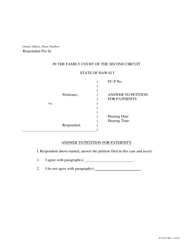 Document preview: Form 2F-P-397 Answer to Petition for Paternity - Hawaii