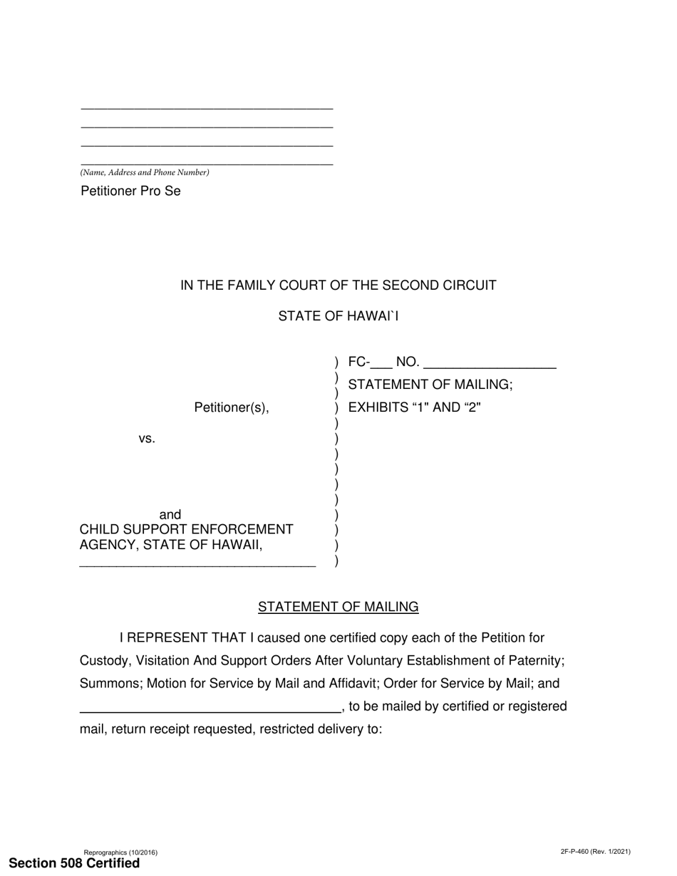 Form 2F-P-460 Statement of Mailing - Vep Petition - Hawaii, Page 1