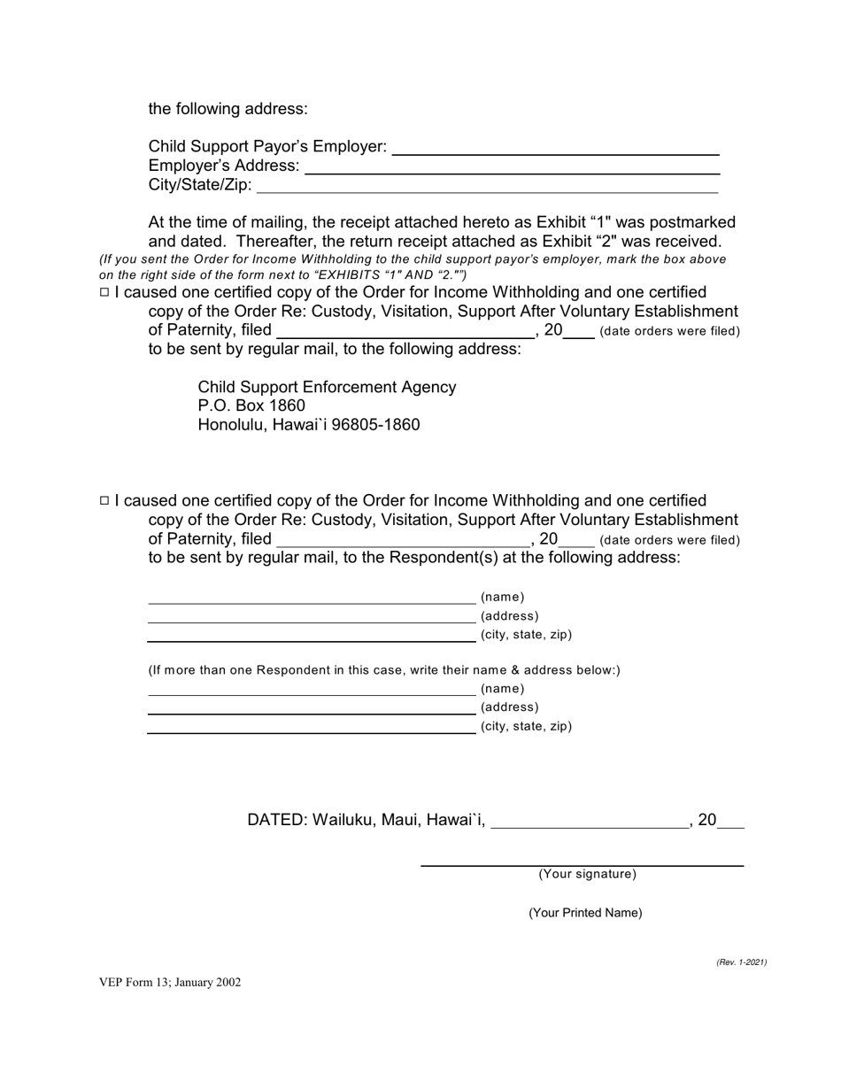 VEP Form 13 Statement of Mailing; Exhibits 1 and 2 - Hawaii, Page 2