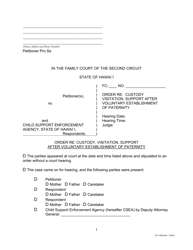 Document preview: Form 2F-P-458 Order Re: Custody Visitation, Support After Voluntary Establishment of Paternity - Hawaii