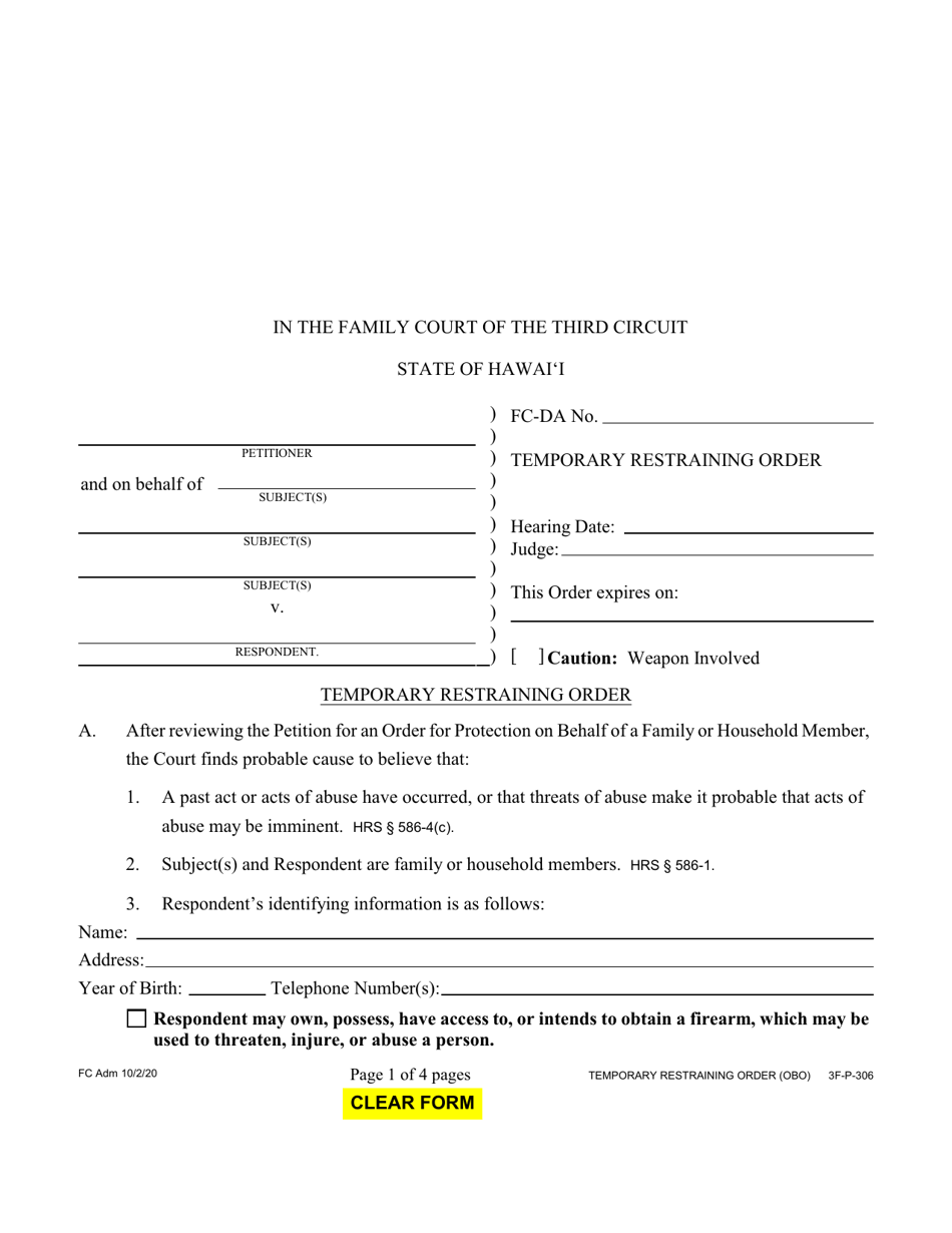 Form 3F-P-306 Download Fillable PDF Or Fill Online Temporary ...