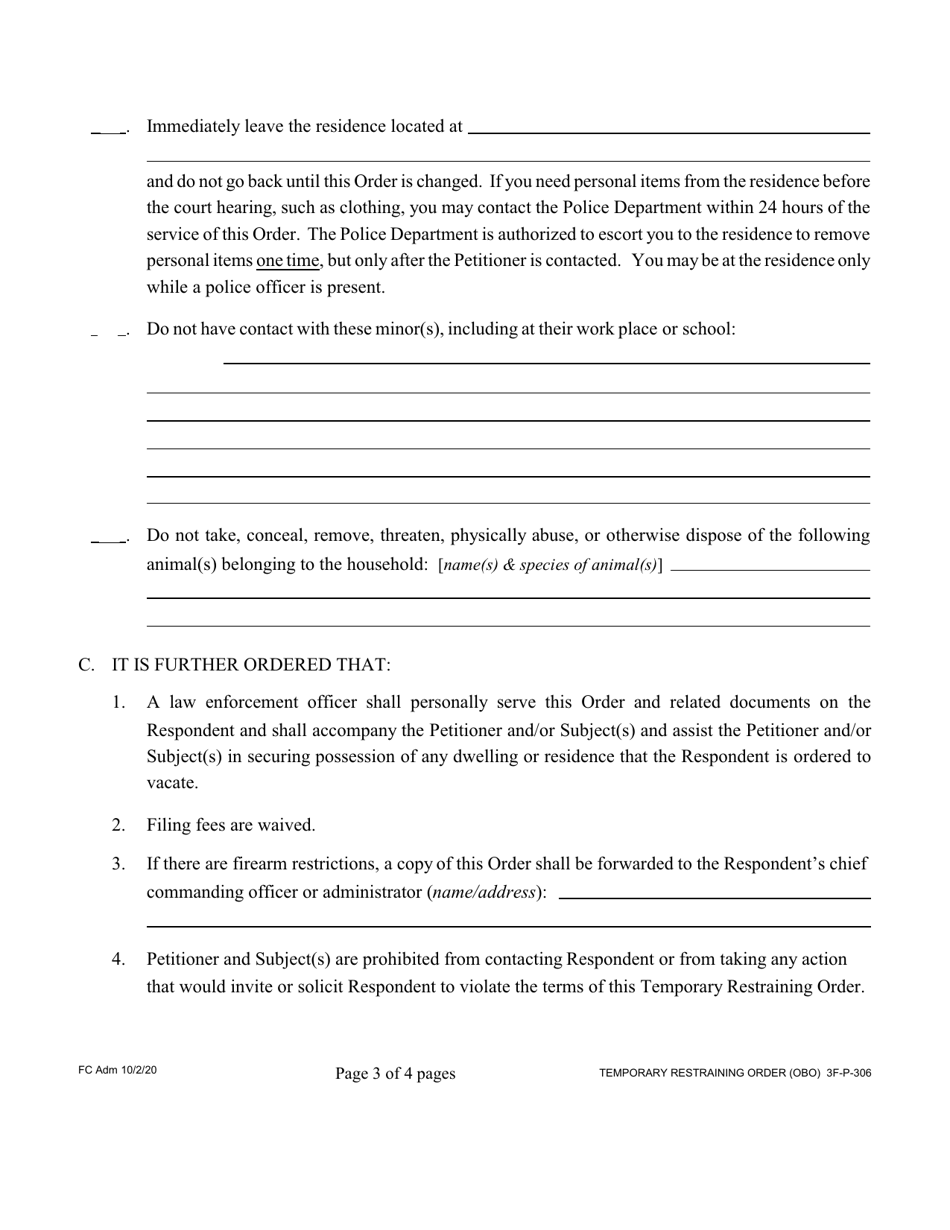 Form 3F-P-306 Temporary Restraining Order - Hawaii, Page 3