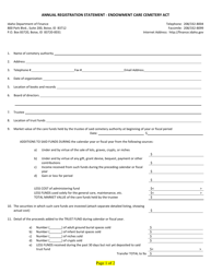 Document preview: Annual Registration Statement - Endowment Care Cemetery Act - Idaho