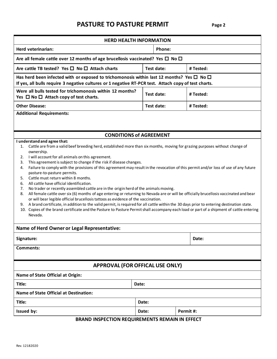Pasture-To-Pasture Permit for a Beef Breeding Herd - Nevada, Page 2