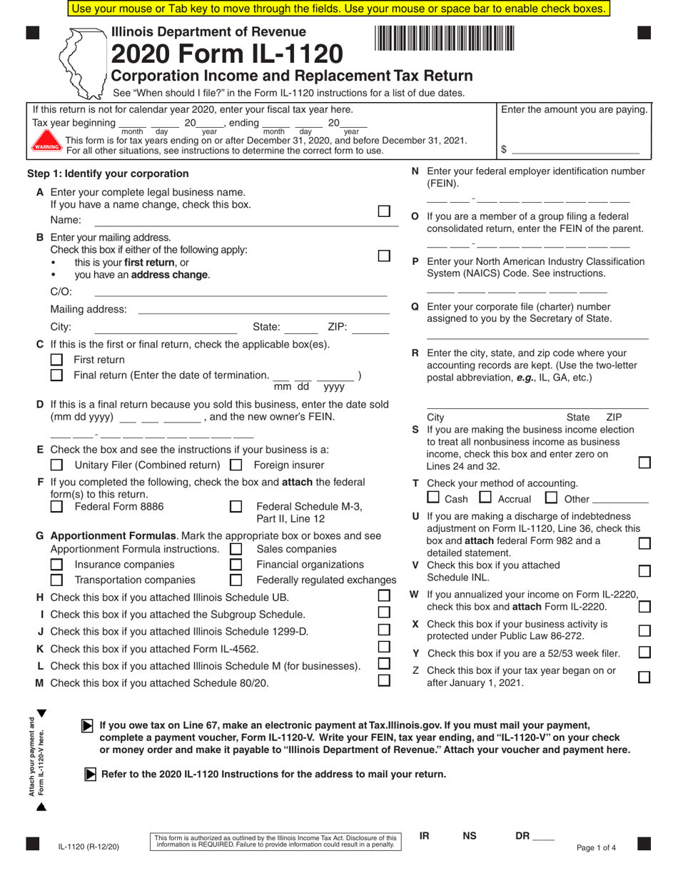 form-il-1120-download-fillable-pdf-or-fill-online-corporation-income