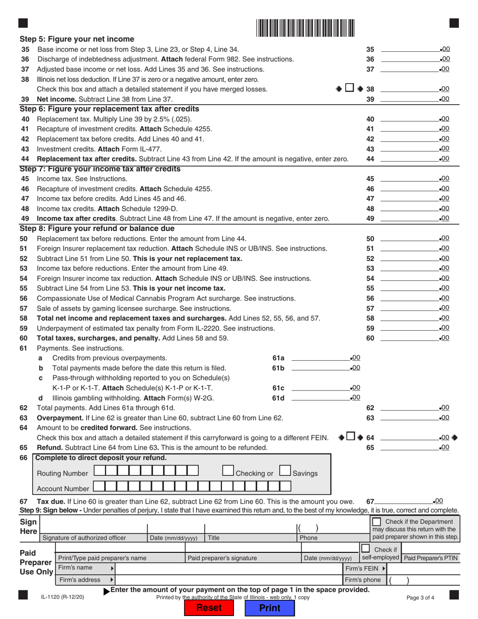 Form IL-1120 Corporation Income and Replacement Tax Return - Illinois, Page 3