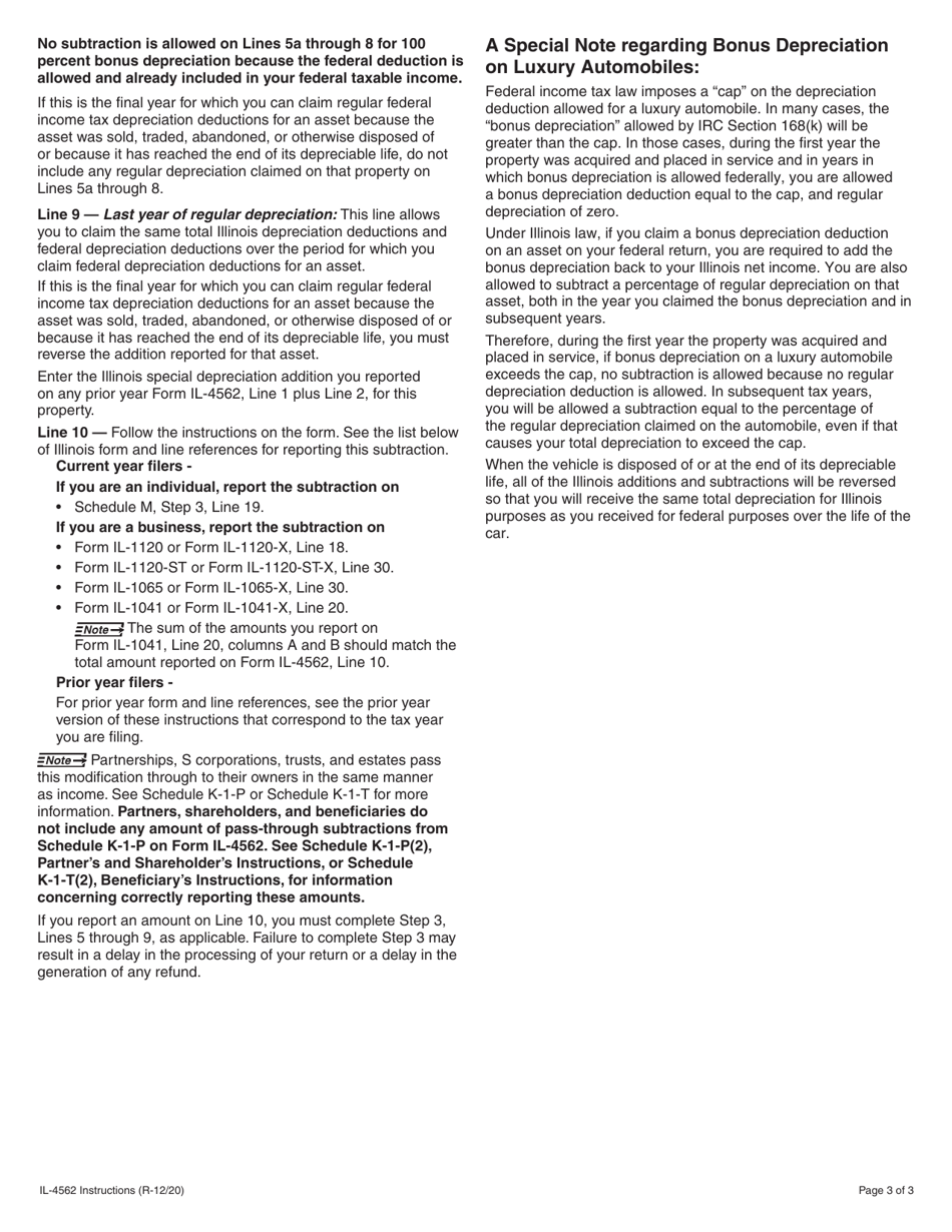 Instructions for Form IL-4562 Special Depreciation - Illinois, Page 3