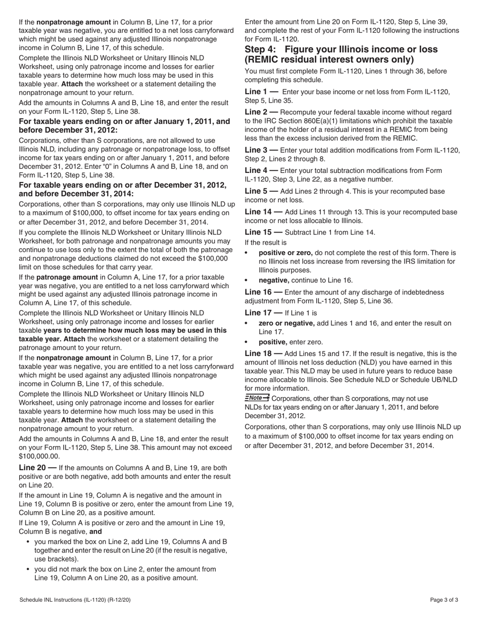 Instructions for Form IL-1120 Schedule INL Illinois Net Loss Adjustments for Cooperatives and REMIC Owners - Illinois, Page 3