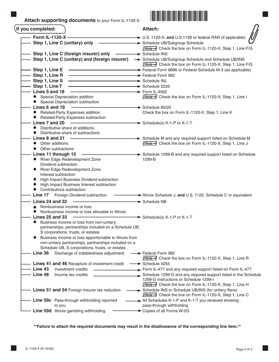 Form IL-1120-X Amended Corporation Income and Replacement Tax Return - Illinois, Page 4