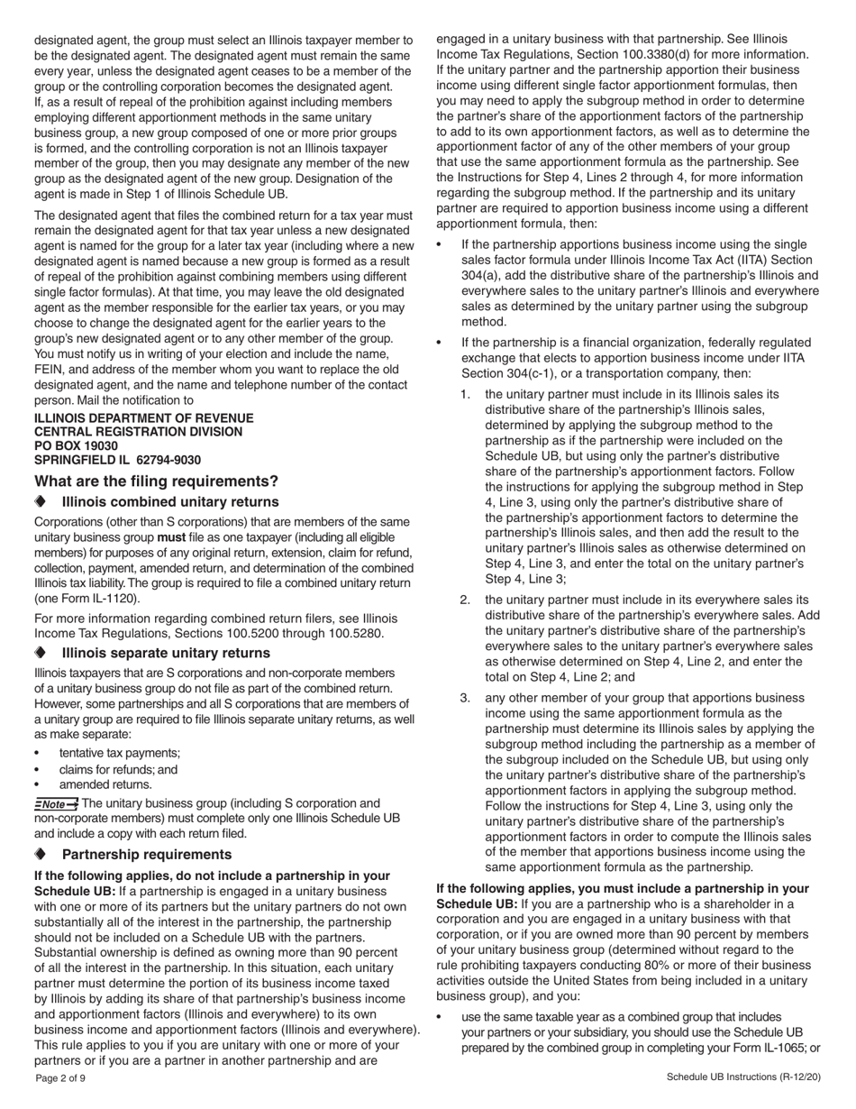 Instructions for Schedule UB Combined Apportionment for Unitary Business Group - Illinois, Page 2