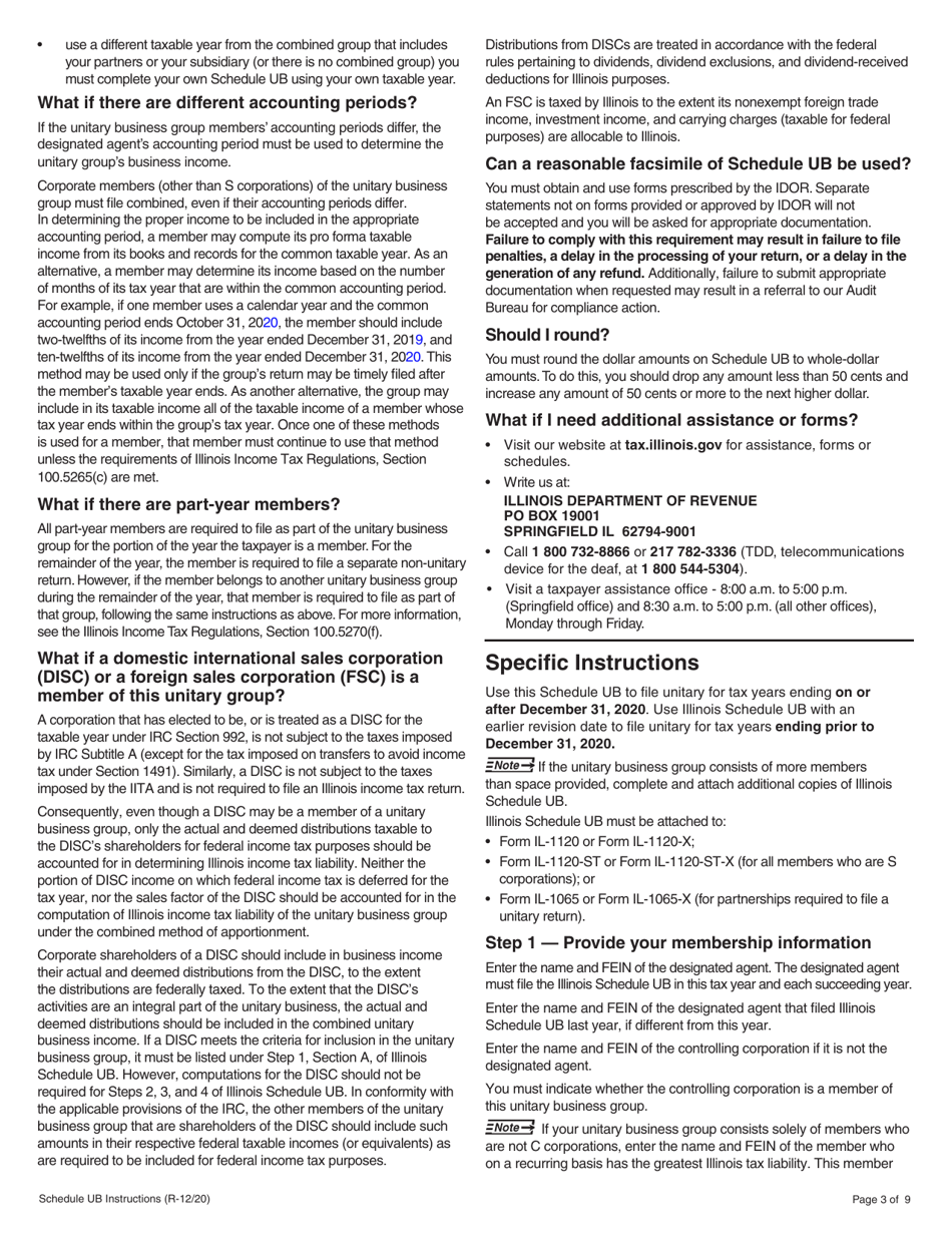 Instructions for Schedule UB Combined Apportionment for Unitary Business Group - Illinois, Page 3