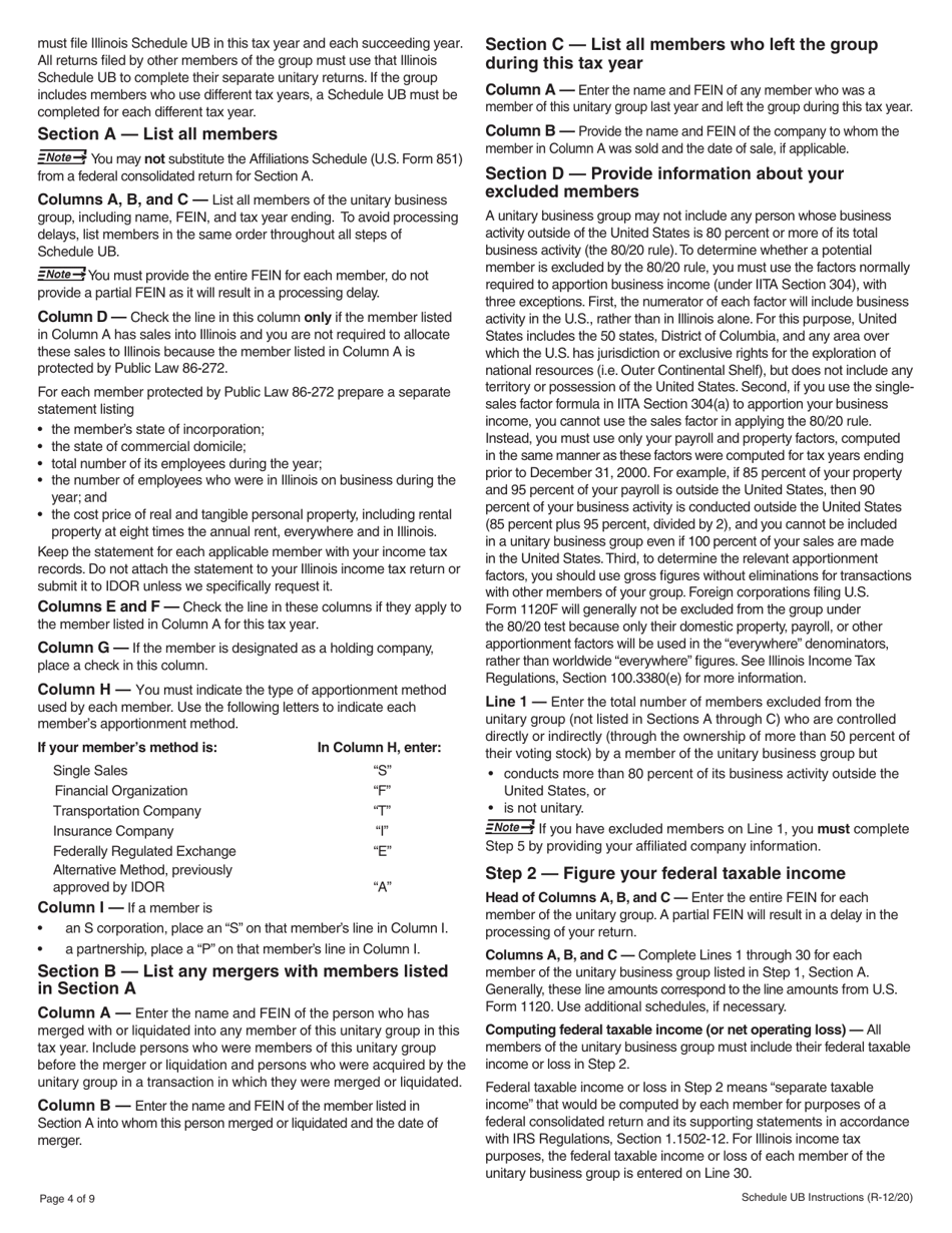 Instructions for Schedule UB Combined Apportionment for Unitary Business Group - Illinois, Page 4