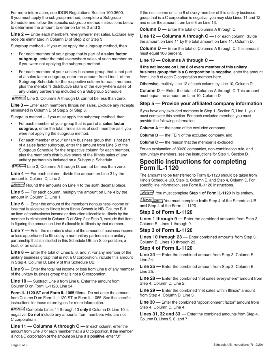 Instructions for Schedule UB Combined Apportionment for Unitary Business Group - Illinois, Page 6