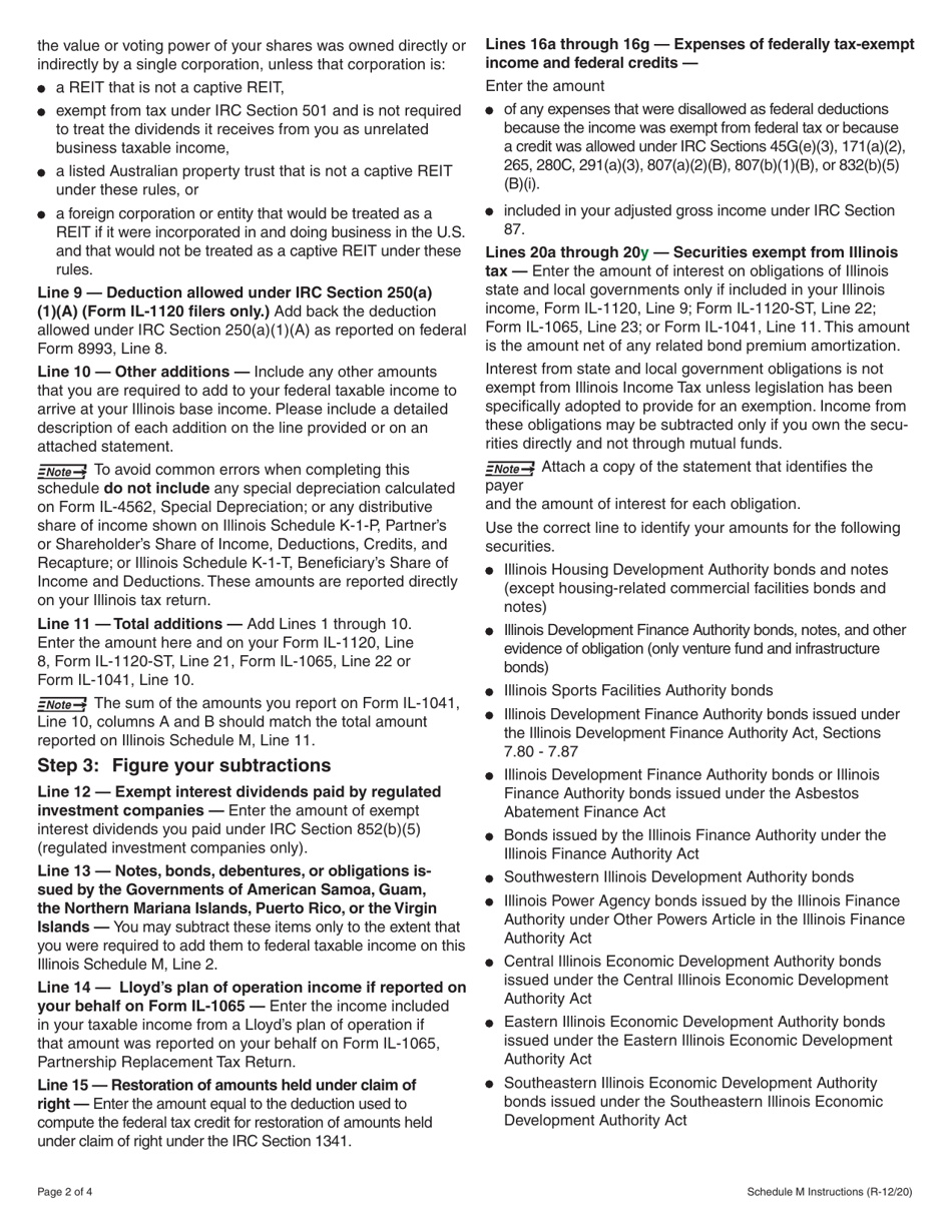 Instructions for Schedule M Other Additions and Subtractions (For Businesses) - Illinois, Page 2