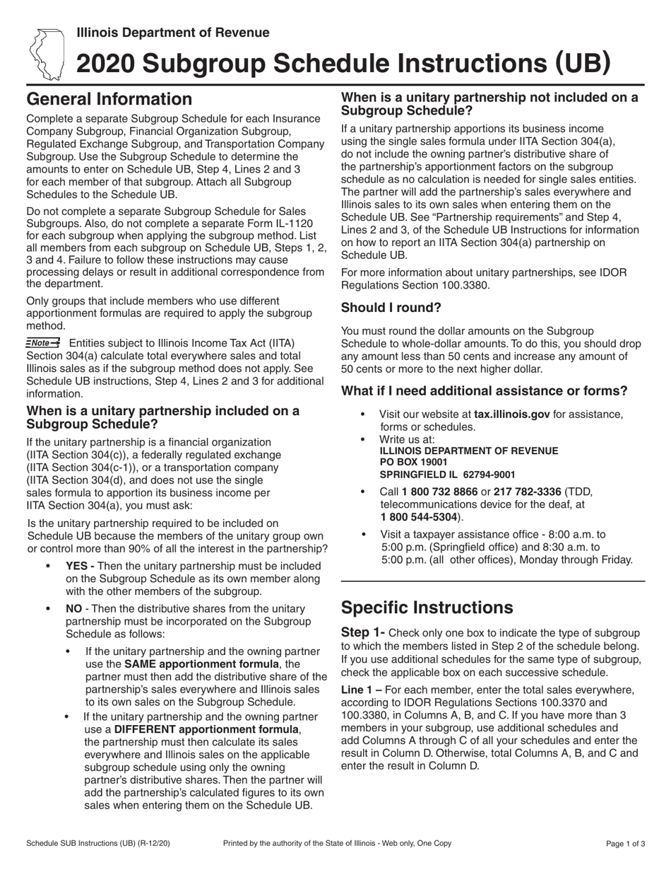 Instructions for Schedule SUB (UB) Subgroup Schedule - Illinois, Page 1