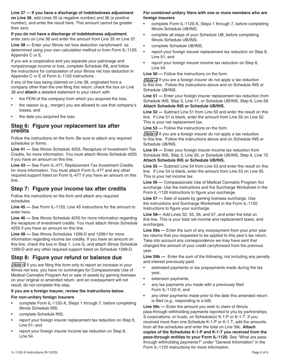 Instructions for Form IL-1120-X Amended Corporation Income and Replacement Tax Return - Illinois, Page 5
