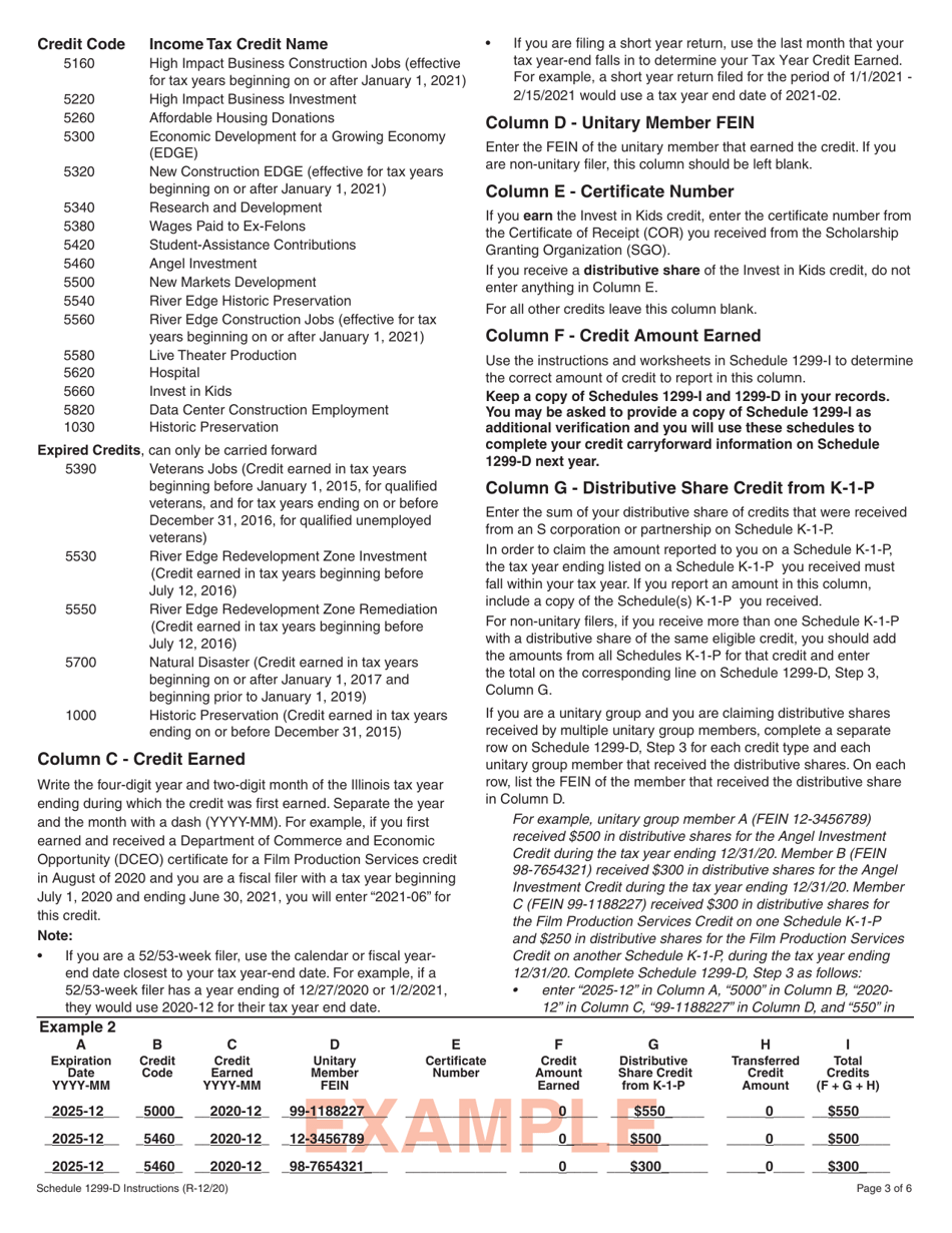 Instructions for Schedule 1299-D Income Tax Credits (For Corporations and Fiduciaries) - Illinois, Page 3