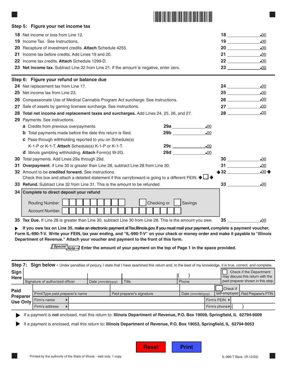 Form IL-990-T Exempt Organization Income and Replacement Tax Return - Illinois, Page 2