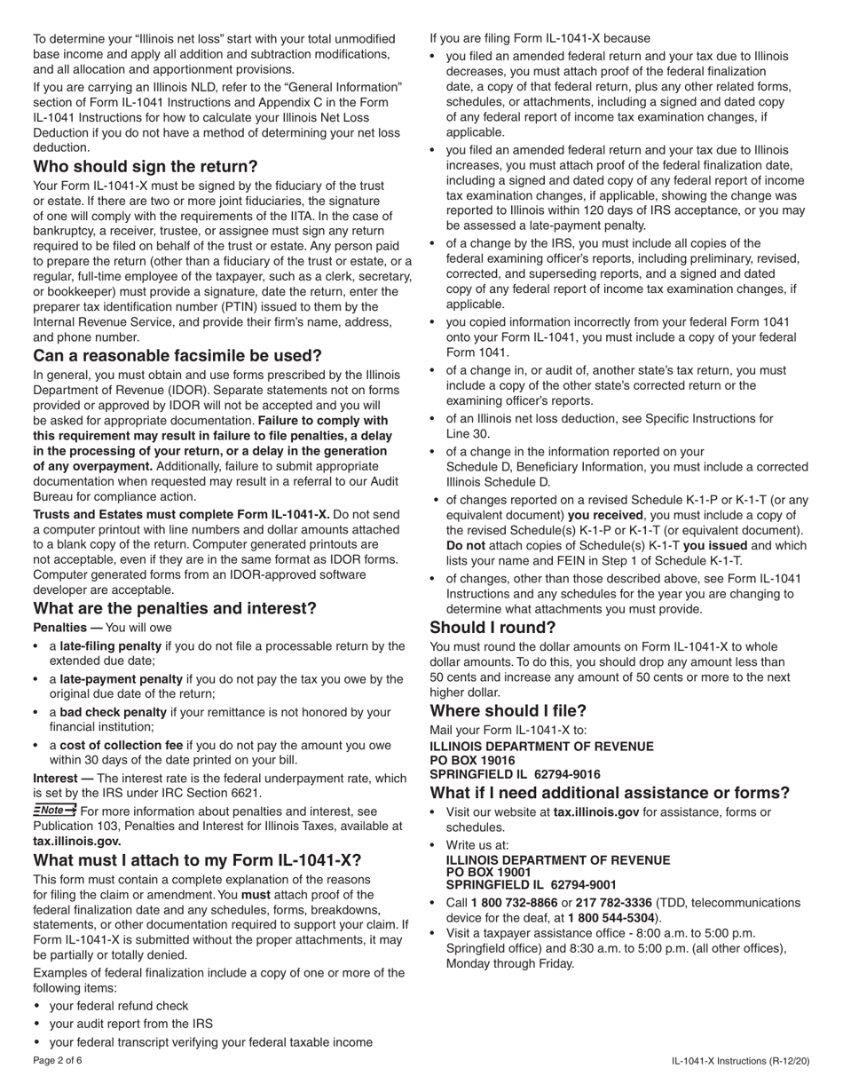 Instructions for Form IL-1041-X Amended Fiduciary Income and Replacement Tax Return - Illinois, Page 2