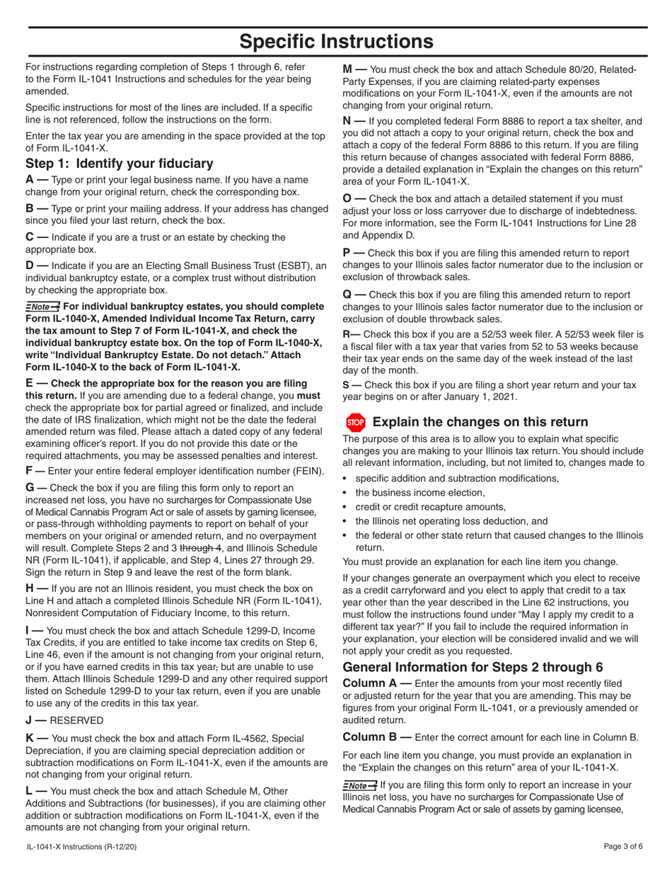 Instructions for Form IL-1041-X Amended Fiduciary Income and Replacement Tax Return - Illinois, Page 3