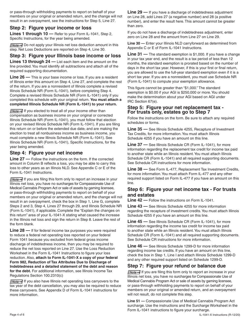 Instructions for Form IL-1041-X Amended Fiduciary Income and Replacement Tax Return - Illinois, Page 4