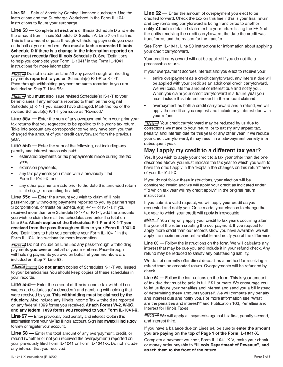 Instructions for Form IL-1041-X Amended Fiduciary Income and Replacement Tax Return - Illinois, Page 5