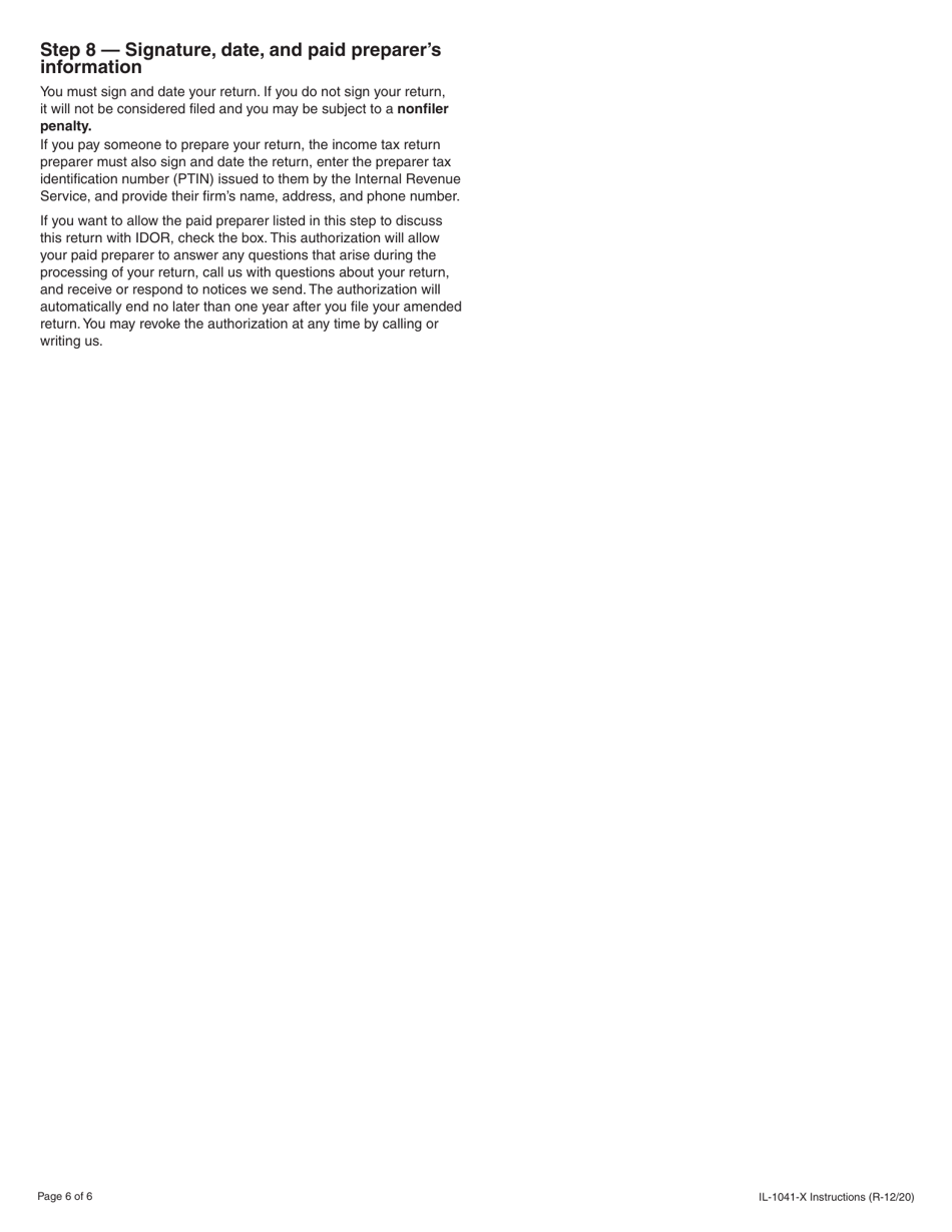 Instructions for Form IL-1041-X Amended Fiduciary Income and Replacement Tax Return - Illinois, Page 6