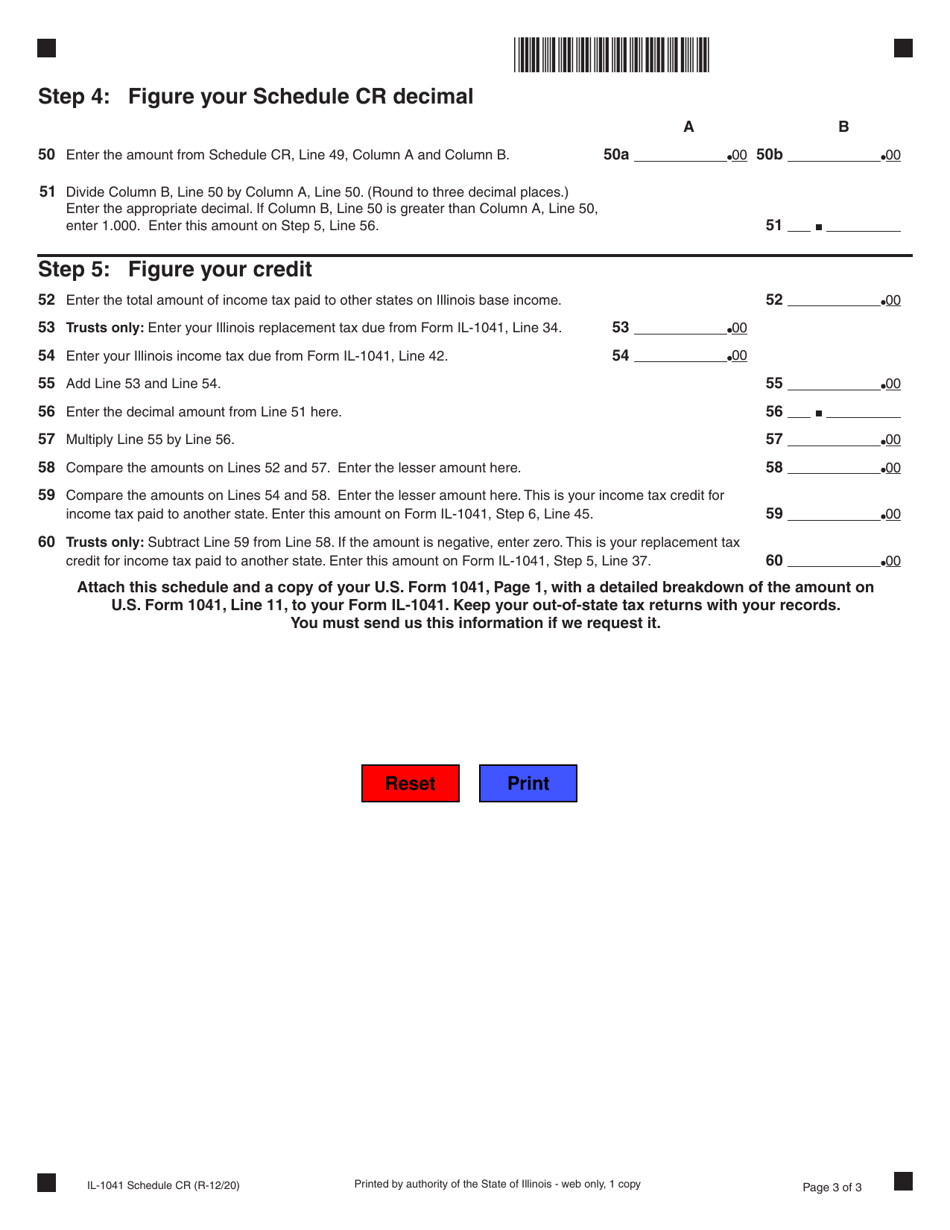 Form IL-1041 Schedule CR Credit for Tax Paid to Other States - Illinois, Page 3